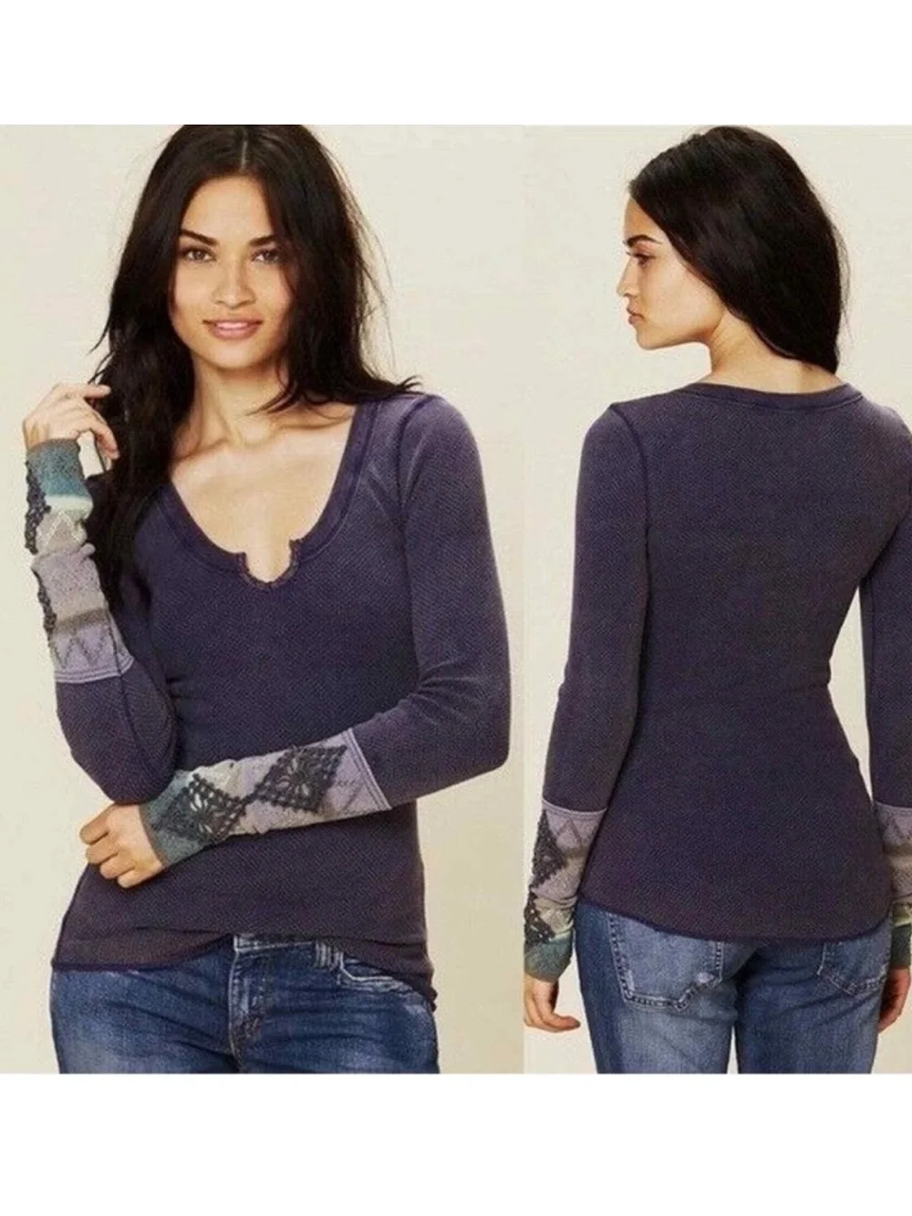 Free People Kombucha Crochet Cuff Thermal purple